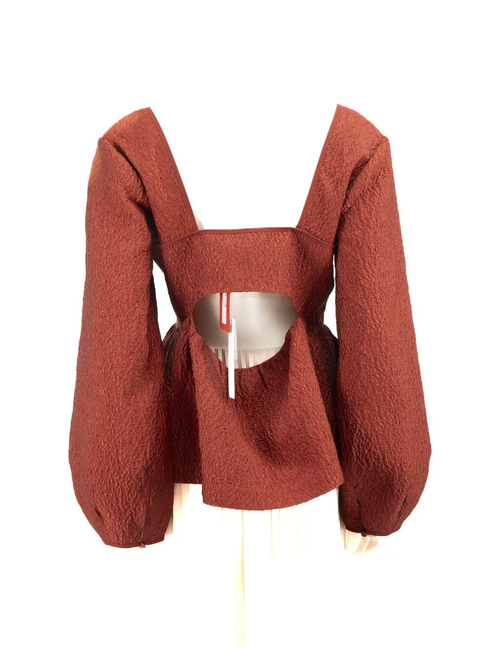Jonathan Simkhai Long Sleeve T Shirts Jonathan Simkhai Red Jacquard Pattern Puff Sleeve Top