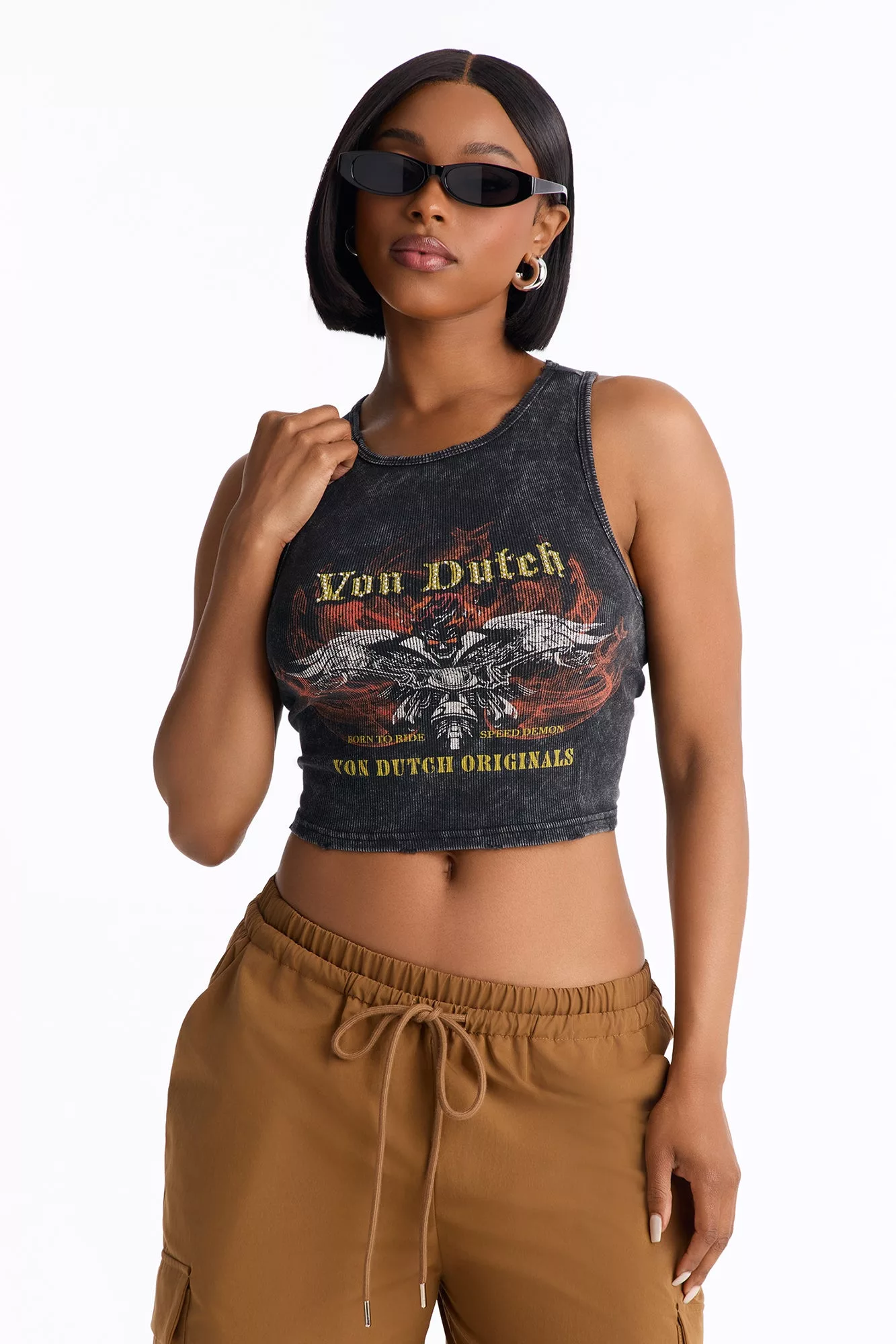 Von Dutch Studded Distressed Tank - Black