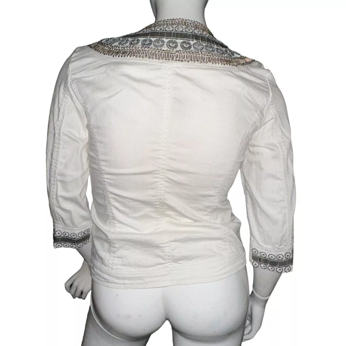 Chicos Denim Jackets Chicos Chico’s white embellished silver medallion denim jacket