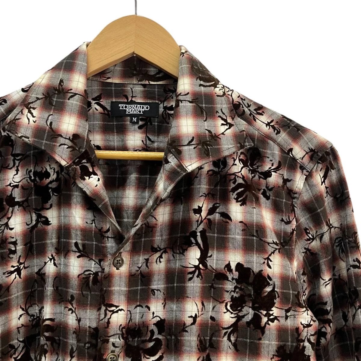 Tornado Mart Shirts Button Ups Tornado Mart Open Collar Floral Theme Gray Avant-Garde