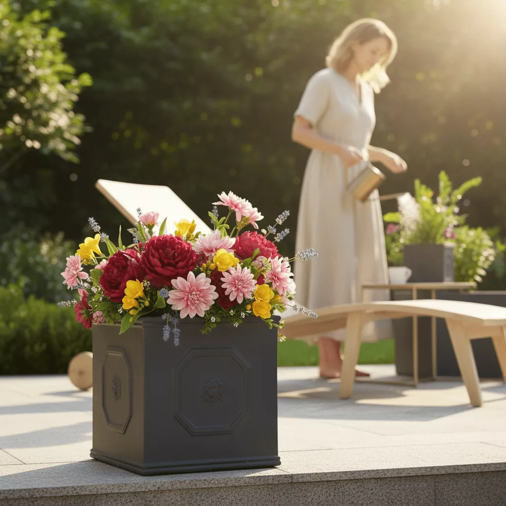 Lion Head Square Planter – Antique Gray - Curated Home Decor