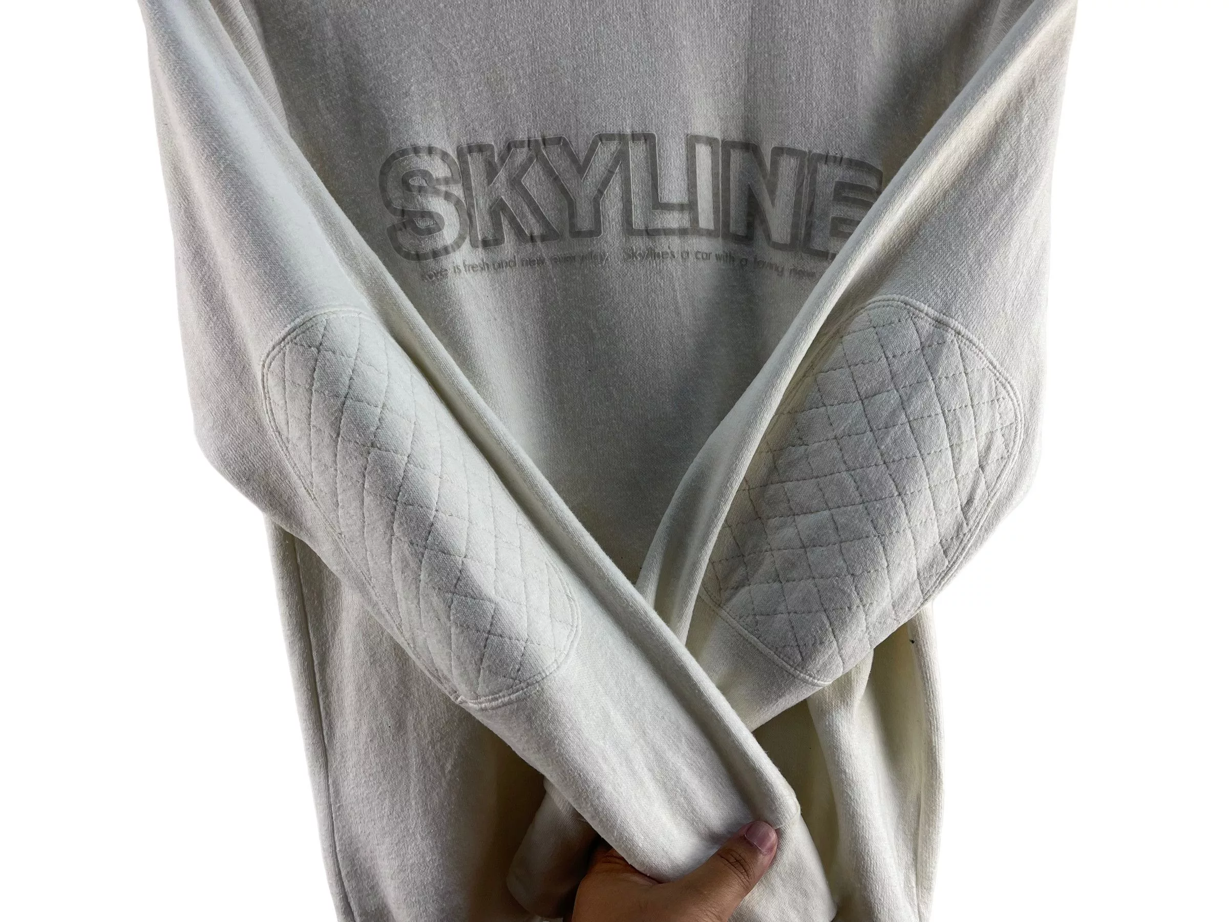 Japanese Brand Sweatshirts Japanese Brand Vintage Skyline Spellout Crewneck Sweatshirt White