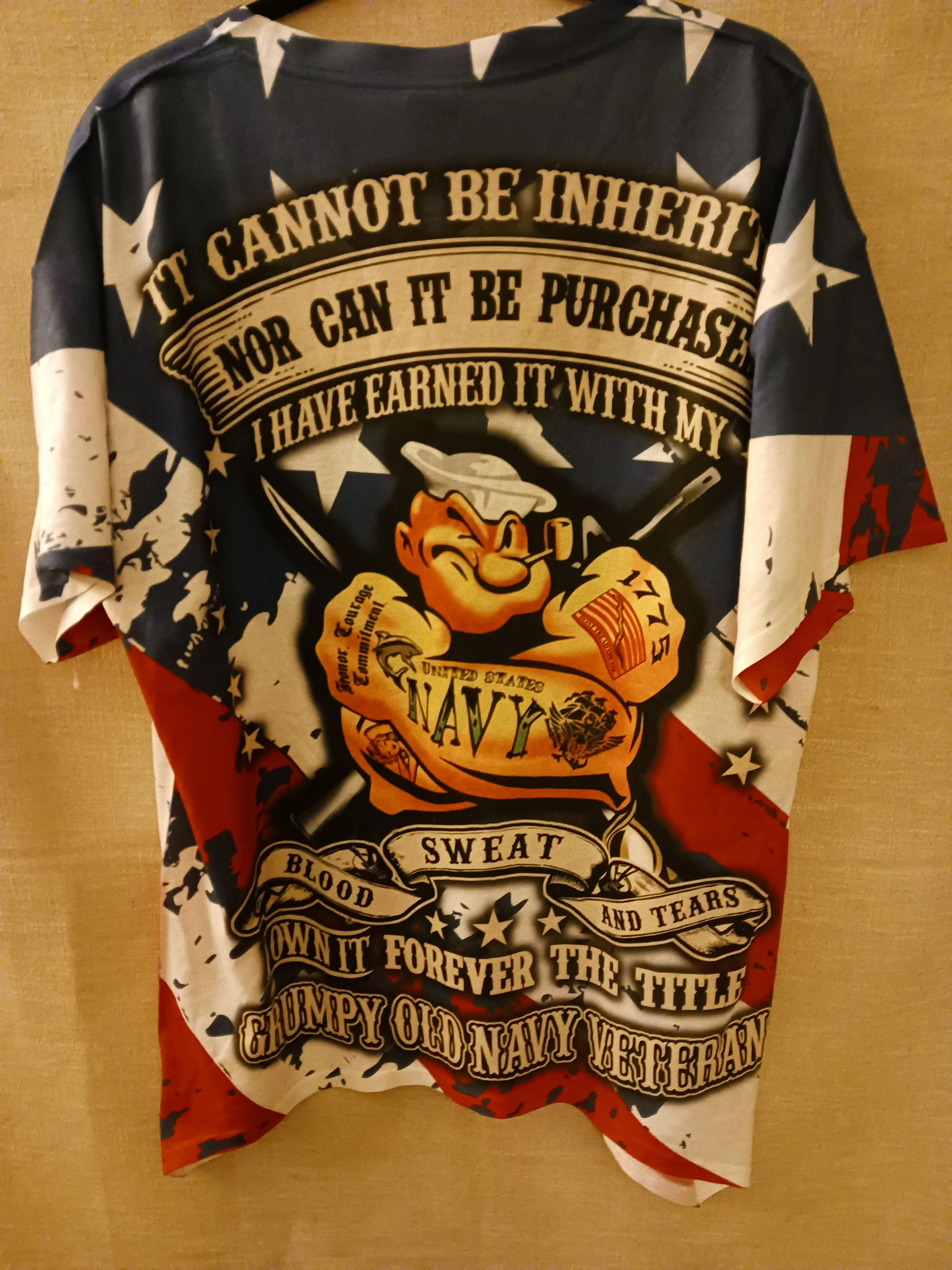 Jerzees Short Sleeve T Shirts Jerzees NWOT Pop Eye "Grumpy Old Navy Veteran" T-Shirt Multi