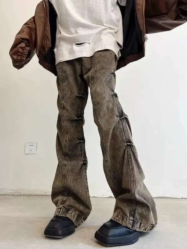 Jean Denim Vintage brown washed distressed micro-flared jeans Avant-Garde