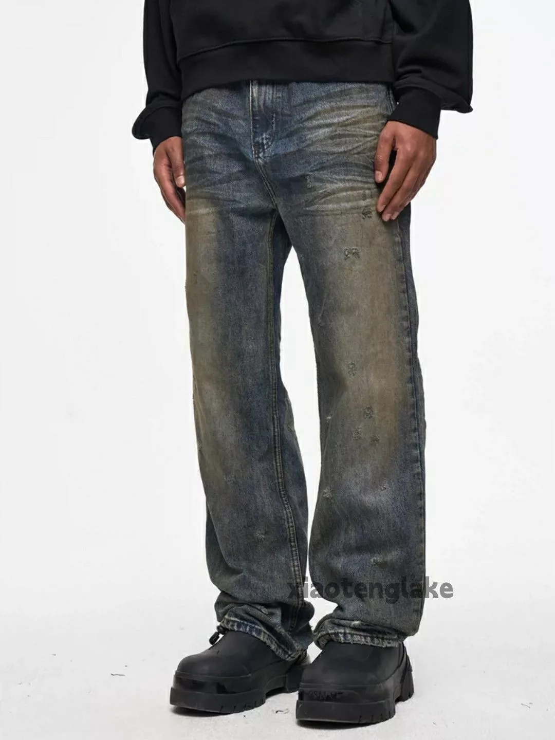 Jean Denim Jean × Vintage washed faded yuppie ripped rusty stain grunge jeans Blue