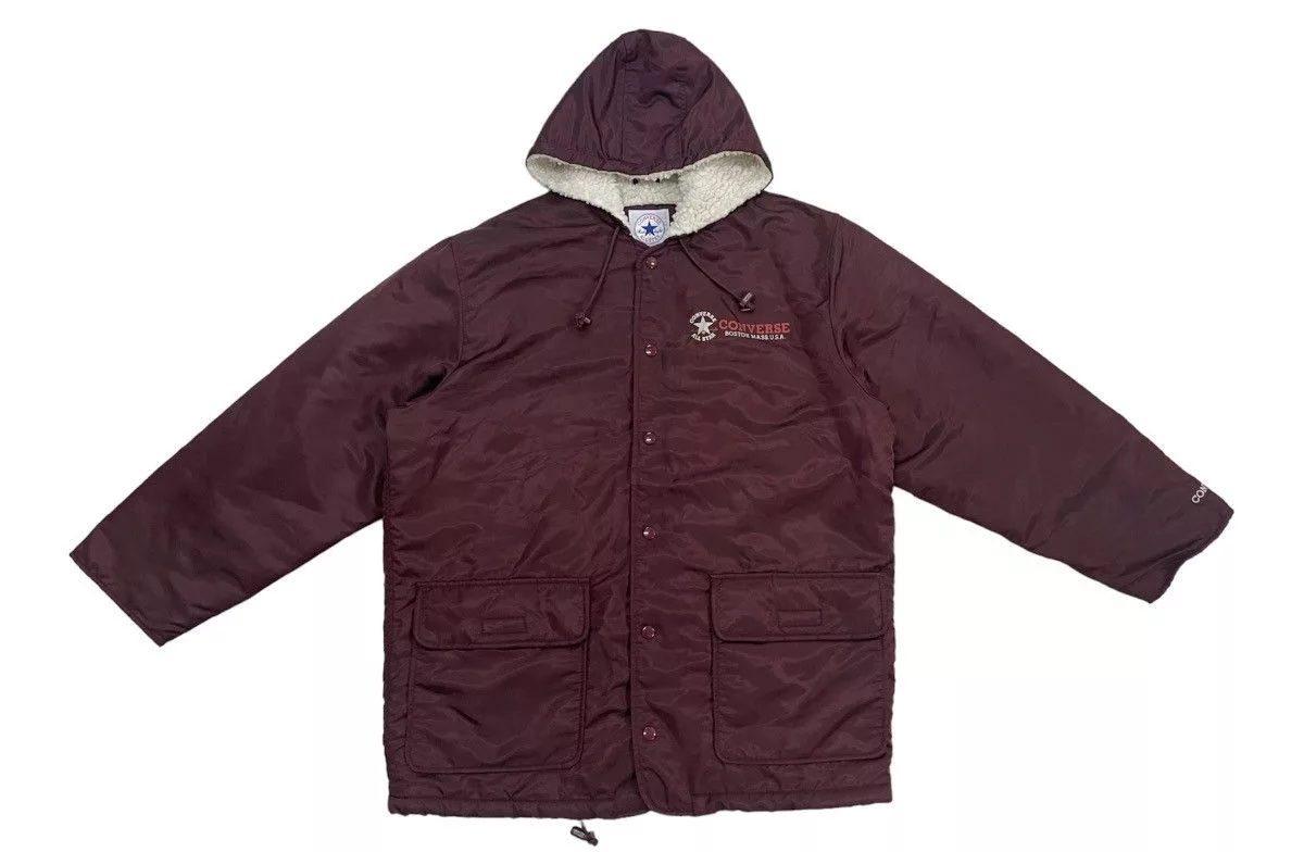 Converse Bombers Converse × Vintage Vintage Converse Sherpa Hoodie Jacket Red Streetwear
