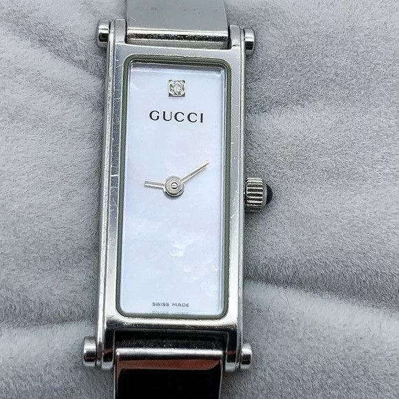 Gucci Watches Gucci 1500L Rectangular Stainless Steel Quartz Bangle Watch Silver