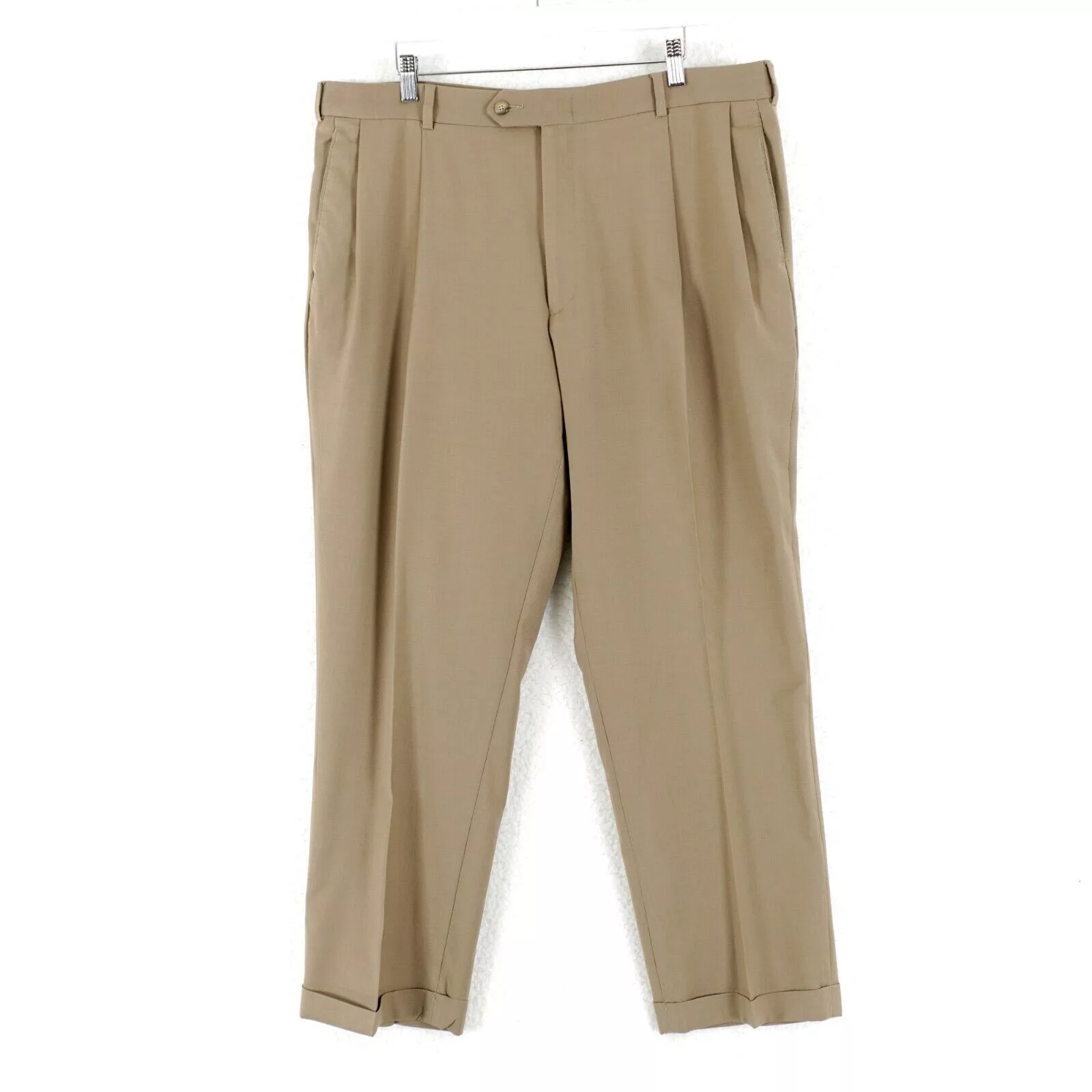 Grant Thomas Formal Trousers Grant Thomas Tan Wool Pleated Cuffed Mid Rise Dress Pants 38 Brown