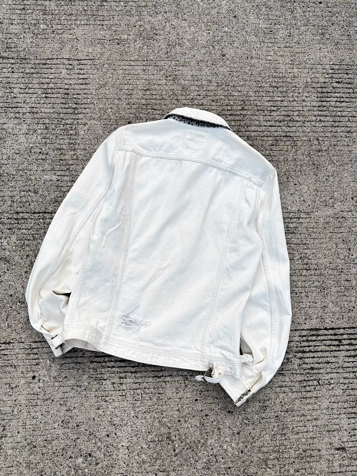 Isamu Katayama Backlash Denim Jackets Isamu Katayama Backlash Backlash Leopard Damage Trucker Jacket White