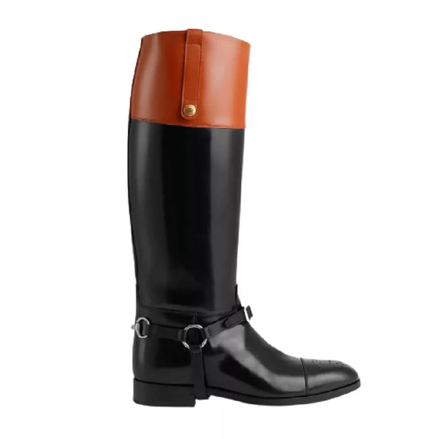 Gucci Boots Gucci Web Knee high Boot with Harness Black
