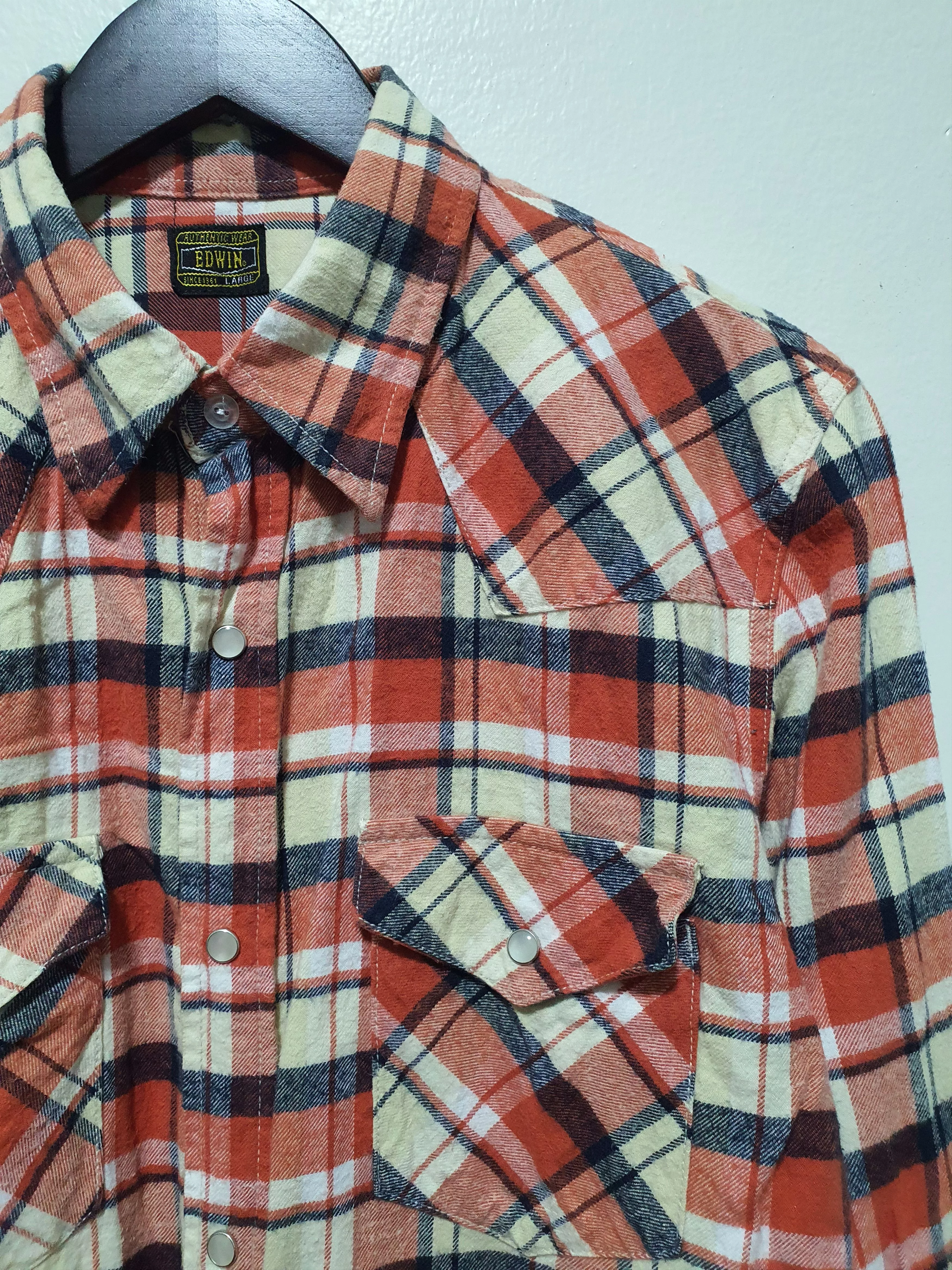 Edwin Shirts Button Ups EDWIN 19/28 CHECKED PEARL SNAP BUTTON WESTERN SHIRT Orange Streetwear