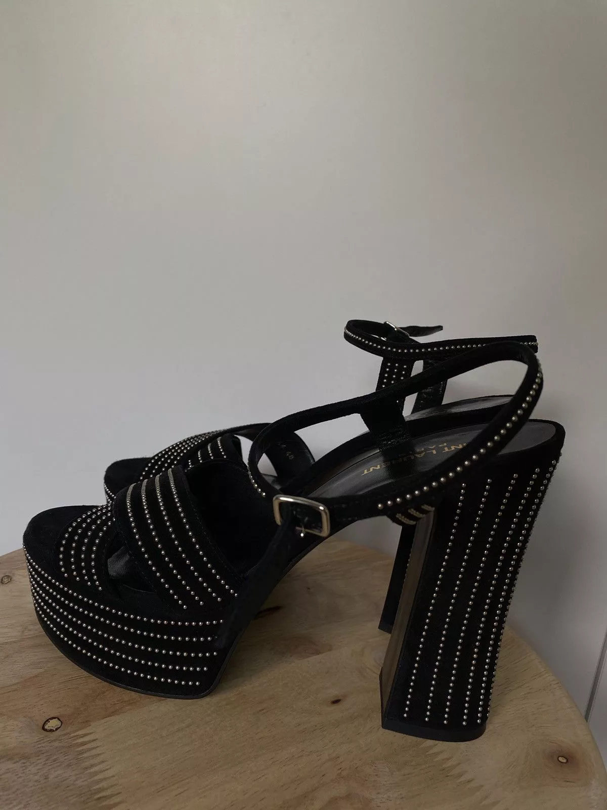 Saint Laurent Paris Platforms Saint Laurent Paris Saint Laurent Suede Studded Candy 80 Platform Sandals Black Luxury