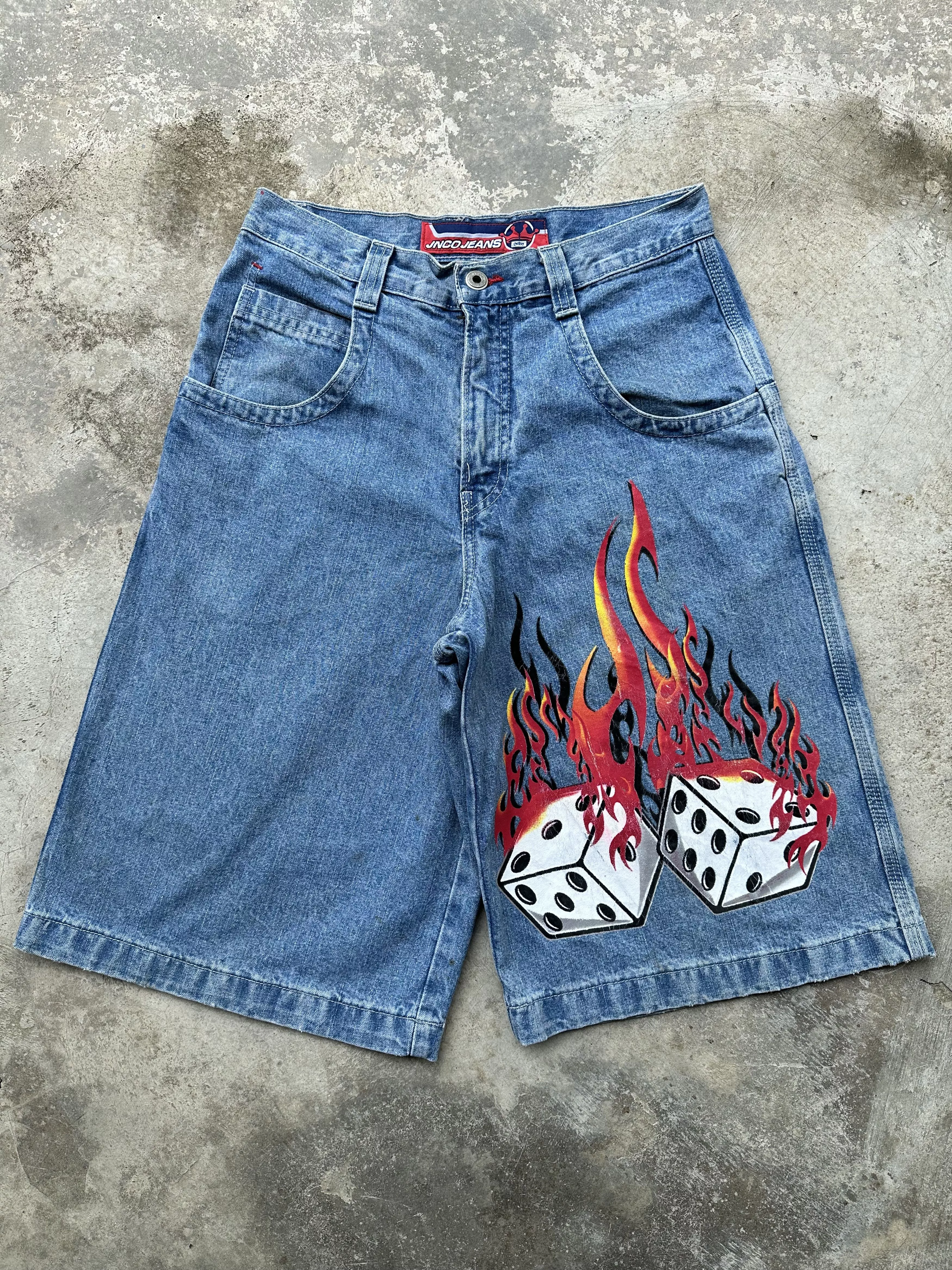 JNCO Shorts JNCO × Vintage 🔥🔥🔥 90s CRAZY SICK JNCO FLAMING DICE JEANS SHORT JORTS Multi