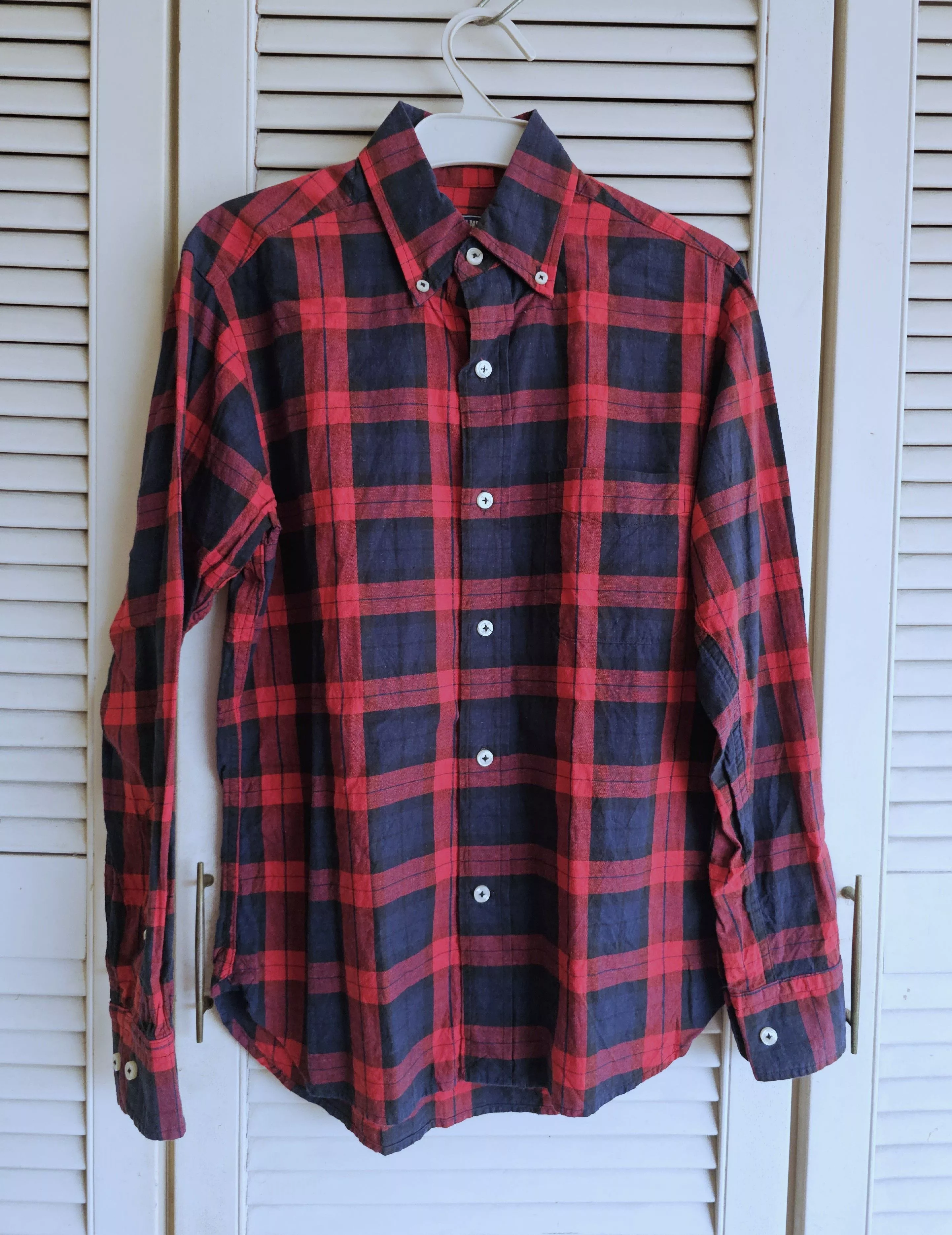 Sugar Cane Shirts Button Ups Sugar Cane Long Sleeve Checkered Red