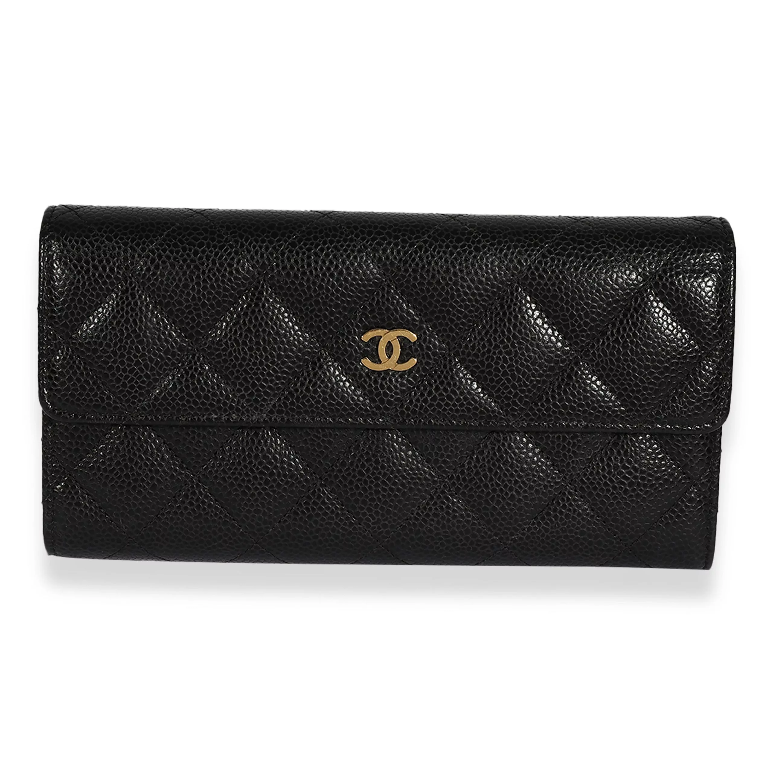 Chanel Rings Chanel Black Quilted Caviar Long Flap Wallet