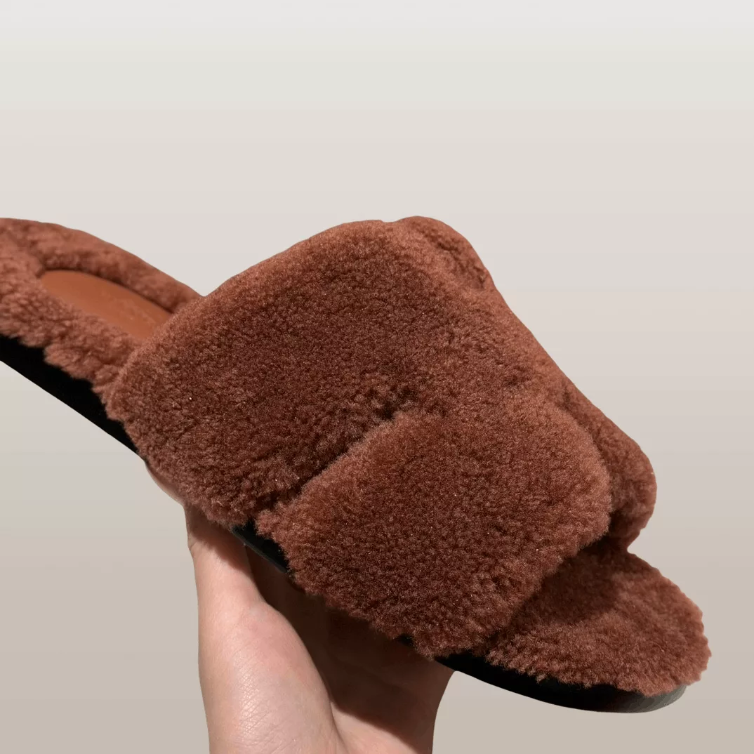 Hermes Sandals Hermes Izmir Cognac Brown Shearling Mule Sandals Multi