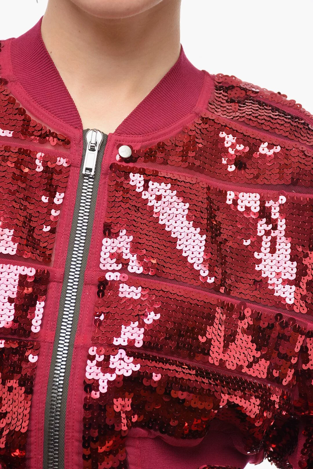 Rick Owens Jackets Rick Owens og1mm0724 Sequined Girdered Flight Cropped Jacket in Red