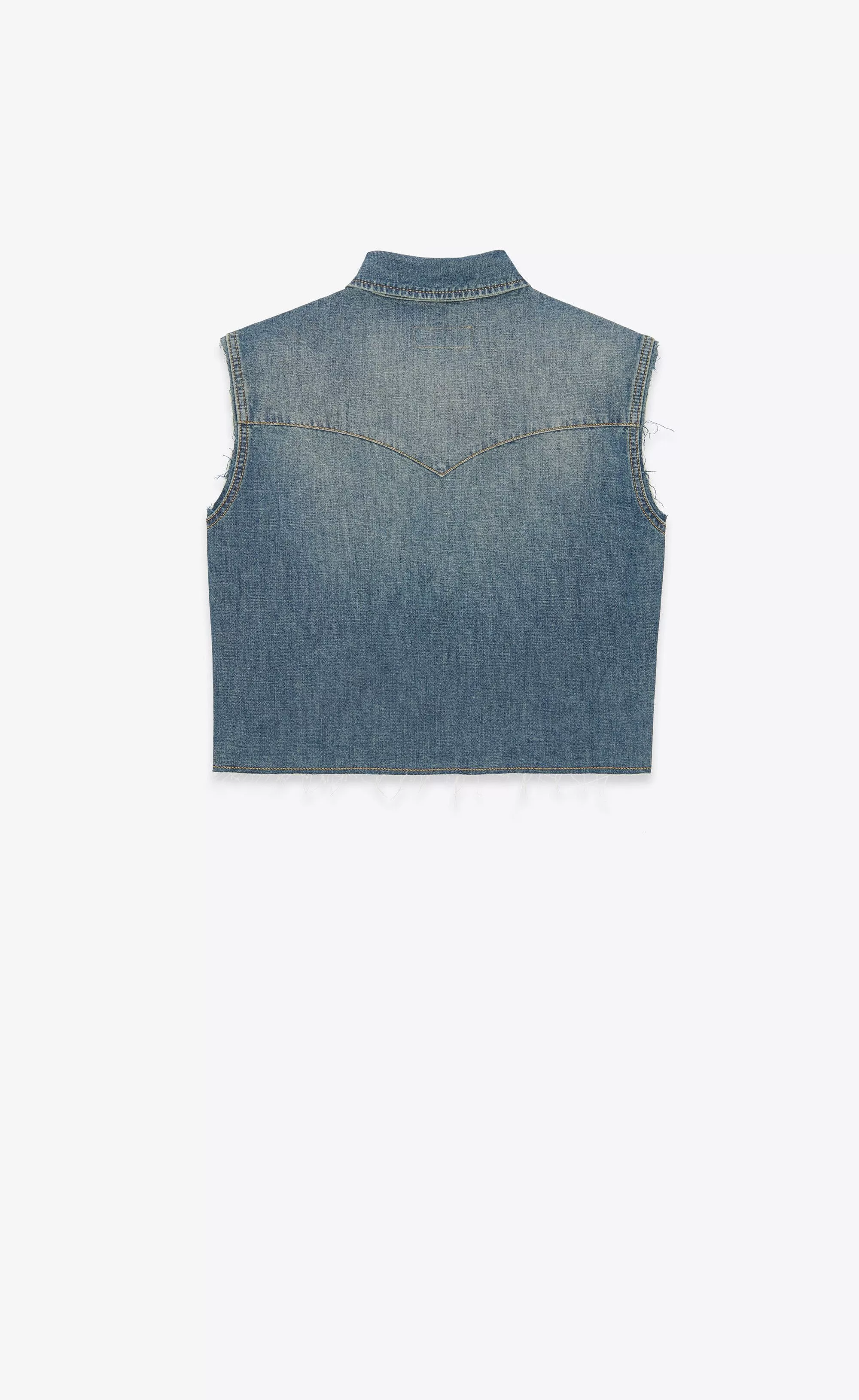 Saint Laurent Paris Button Ups Saint Laurent Paris o1b1hav110724 Cropped Shirt Dusty Medium in Denim Blue