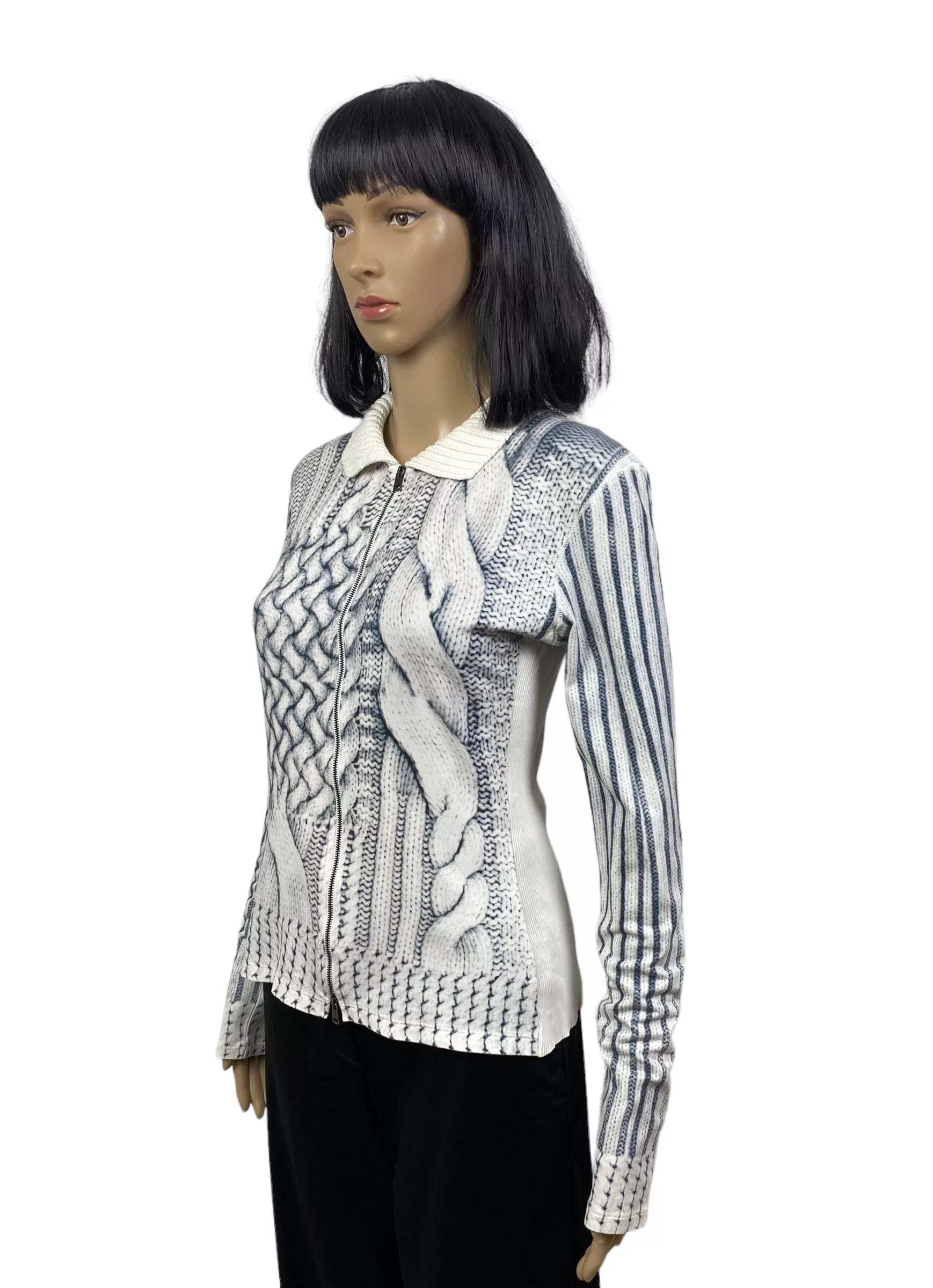 Other Sweaters Other marc cain printed collared knit zip sweater size 3 White