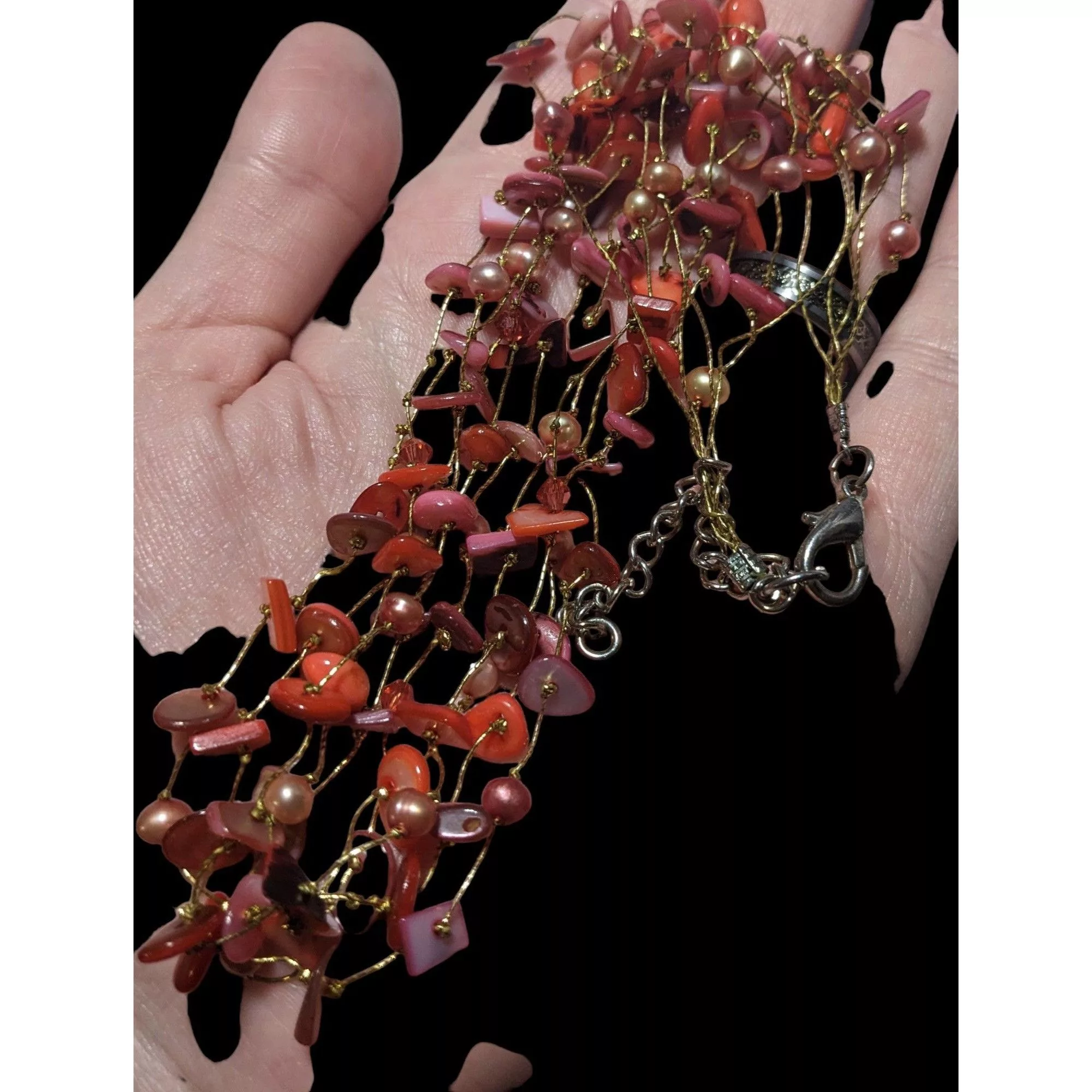 Other Necklaces Other Multi-Strand Pink Shell Chip And Pearl Necklace