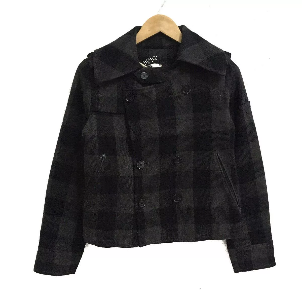 Diesel Heavy Coats DIESEL Casual Sportswear Tartan Design Wool Peacoat Jacket Black
