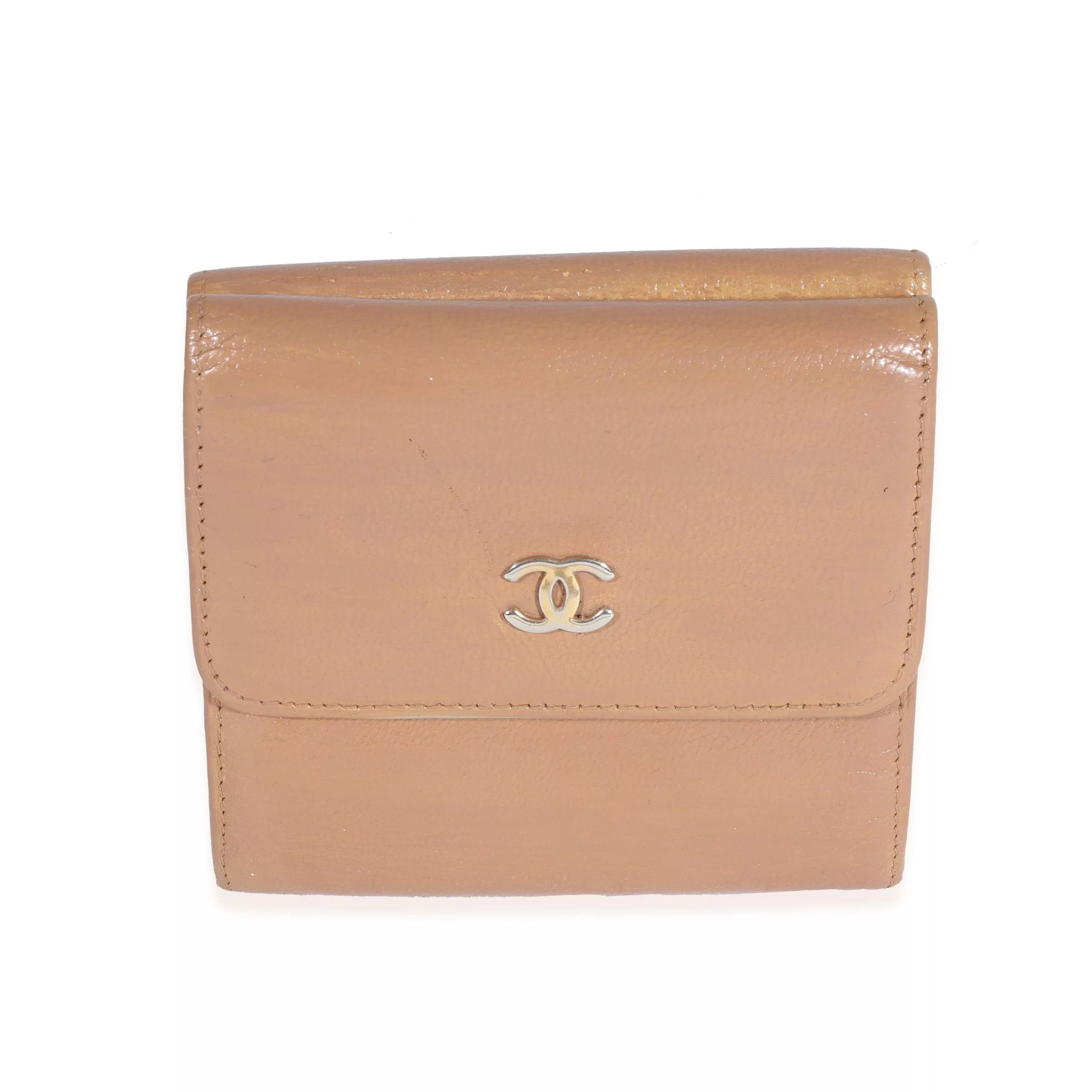 Chanel Rings Chanel Beige Goatskin Double Flap Compact Wallet Black