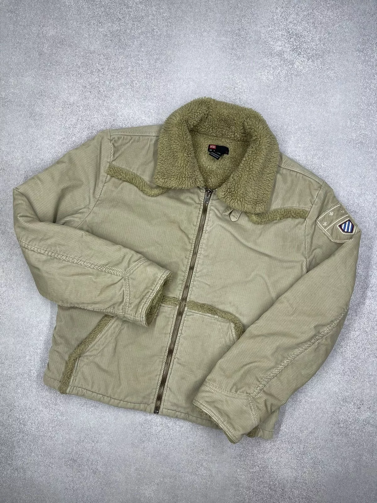 Diesel Bombers Diesel × Vintage Vintage Diesel Corduroy Velvet Sherpa Jacket Avant Garde Beige Streetwear