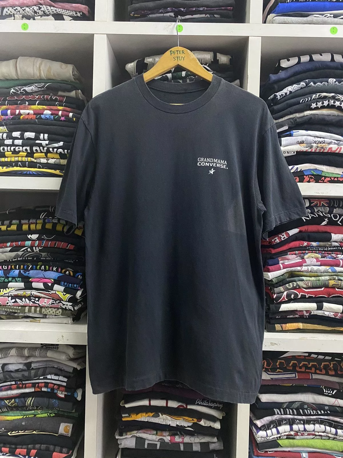 Converse Short Sleeve T Shirts Converse × Vintage Vintage Grandmama Converse T-shirt Black Streetwear