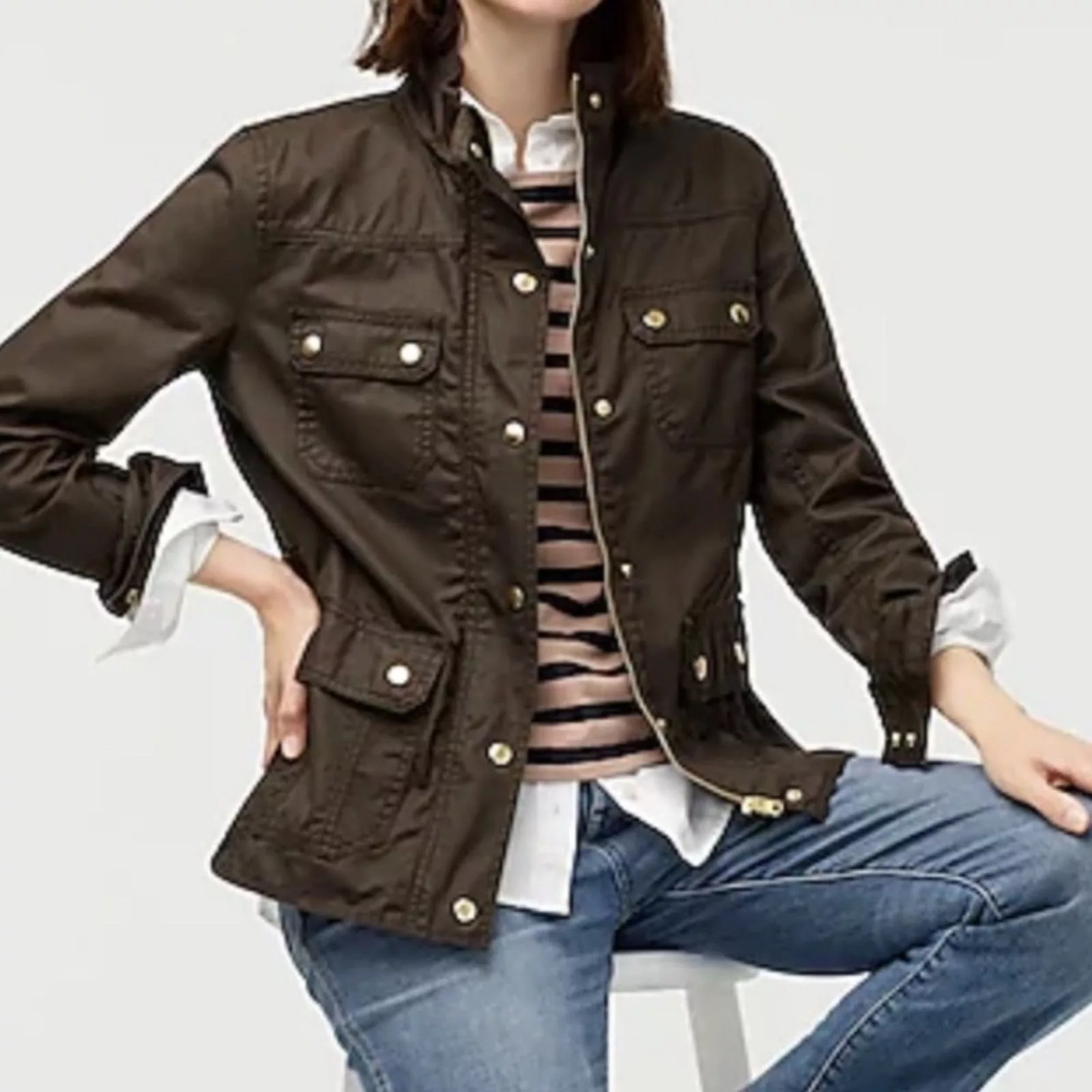 J.Crew Jackets J.Crew J. Crew Downtown Field Utility Military Wax Jacket Brown