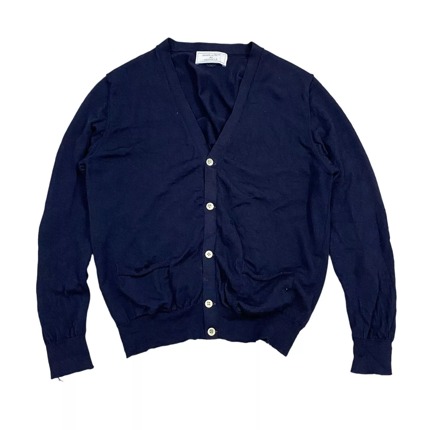 Maison Kitsune Sweaters Knitwear Maison Kitsune × Monocle Maison Kitsune for Monocle Wool Cardigan Sweater Men's XL Blue