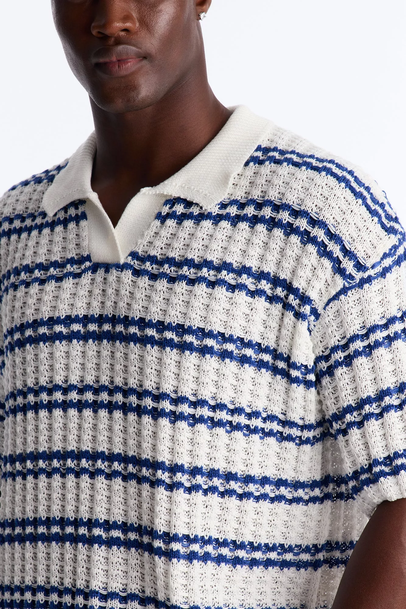Static Stripe Johnny Collar Polo - Blue/combo