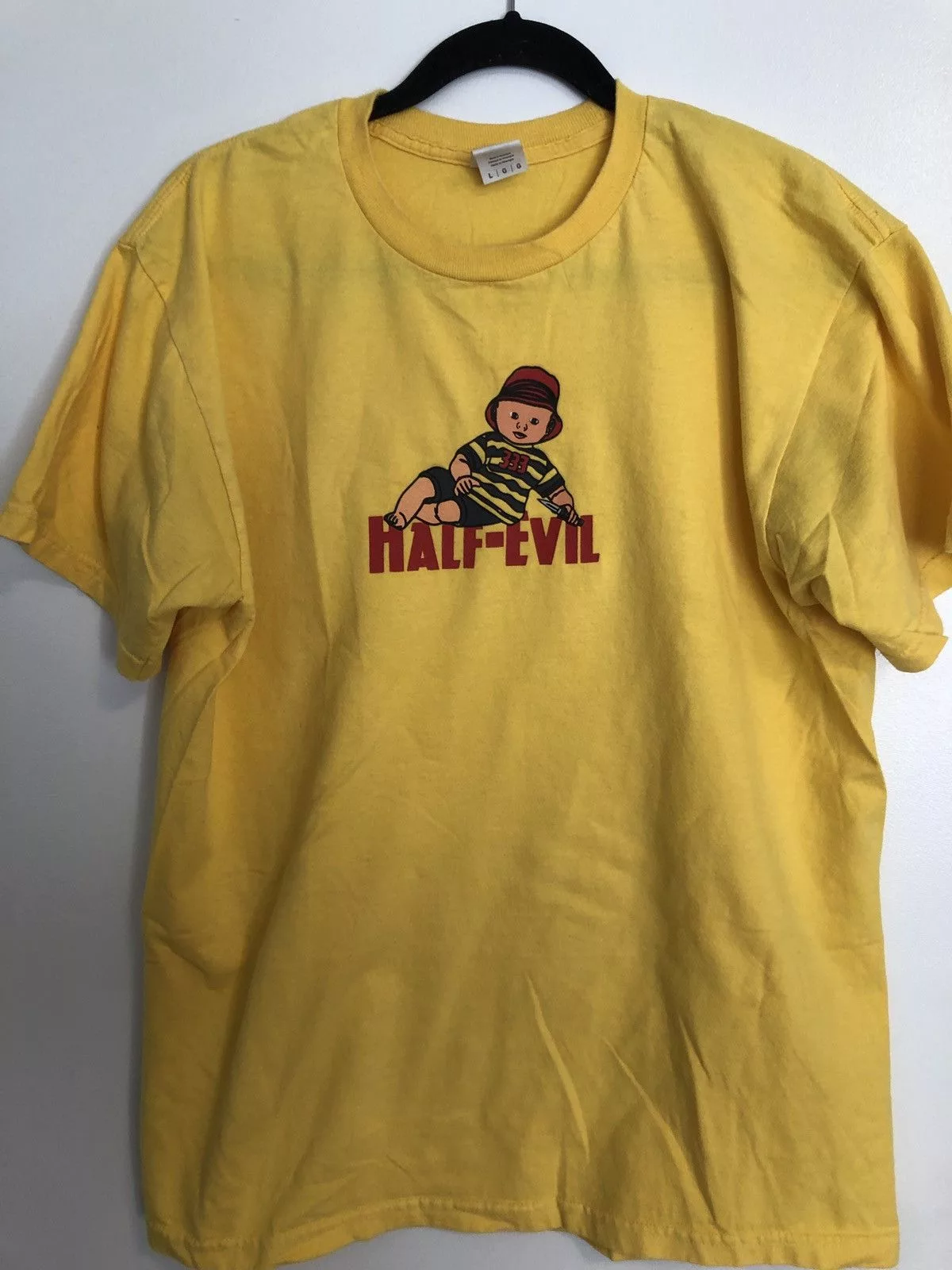 Half Evil Short Sleeve T Shirts Half Evil × Vintage Half evil baby tee Yellow Streetwear