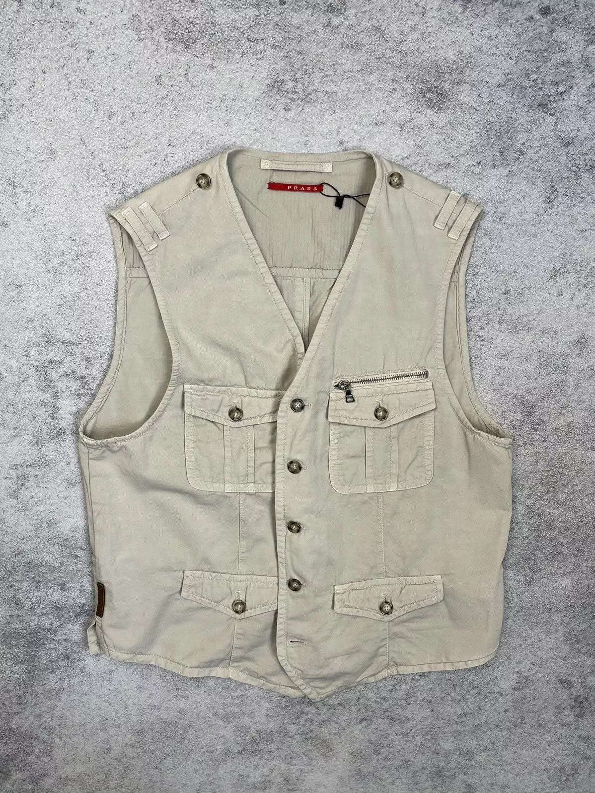 Prada Vests !rare Prada cargo vest USA Y2K 90s Streetwear leather label White