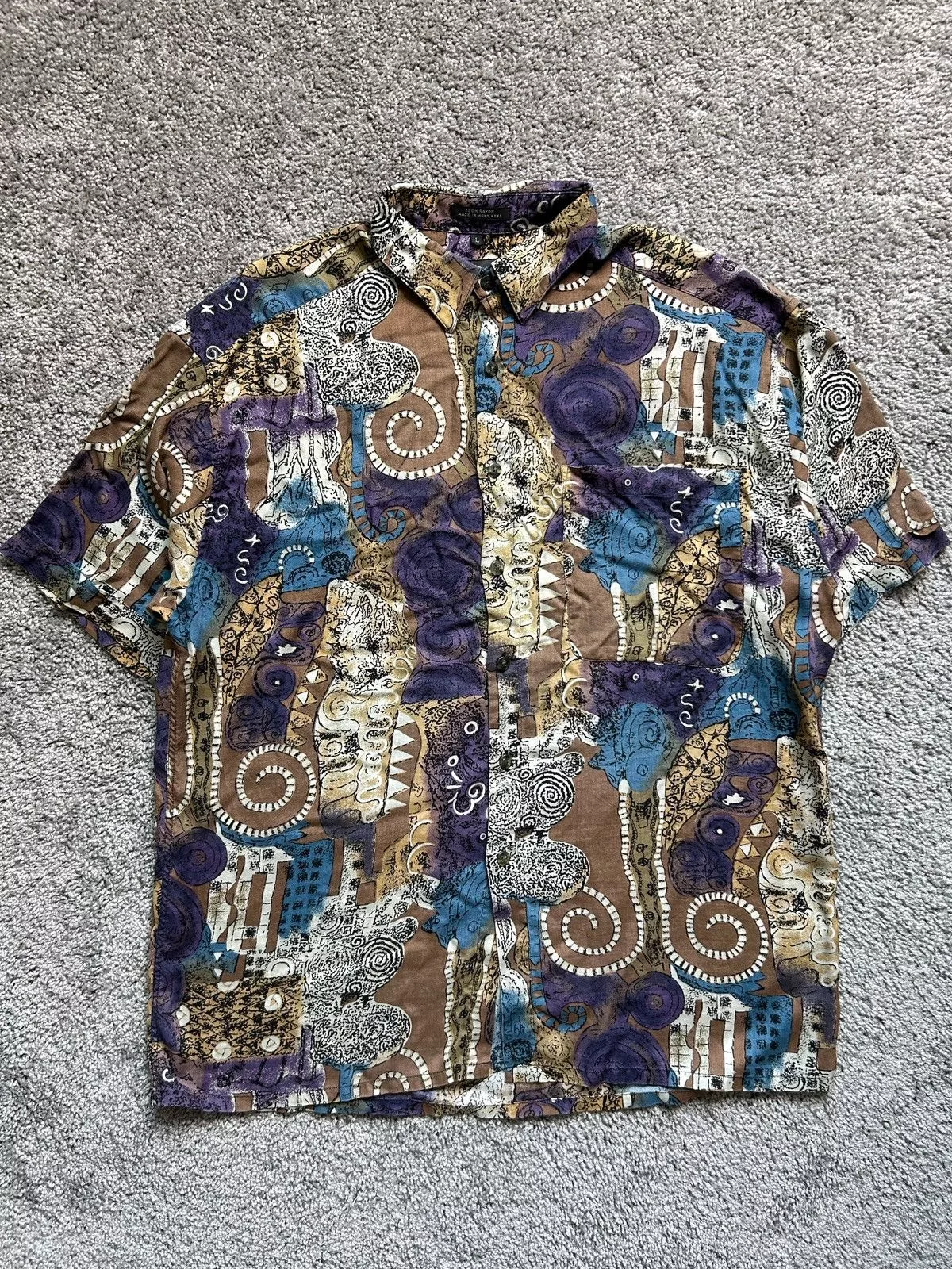Vintage Shirts Button Ups Vintage 70s/80s Rayon Button Up Basic Elements Hong Kong Art Multi