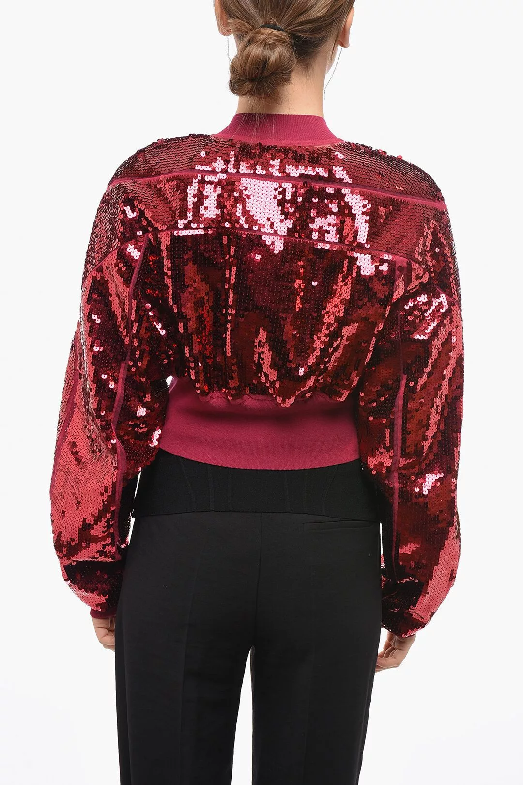 Rick Owens Jackets Rick Owens og1mm0724 Sequined Girdered Flight Cropped Jacket in Red