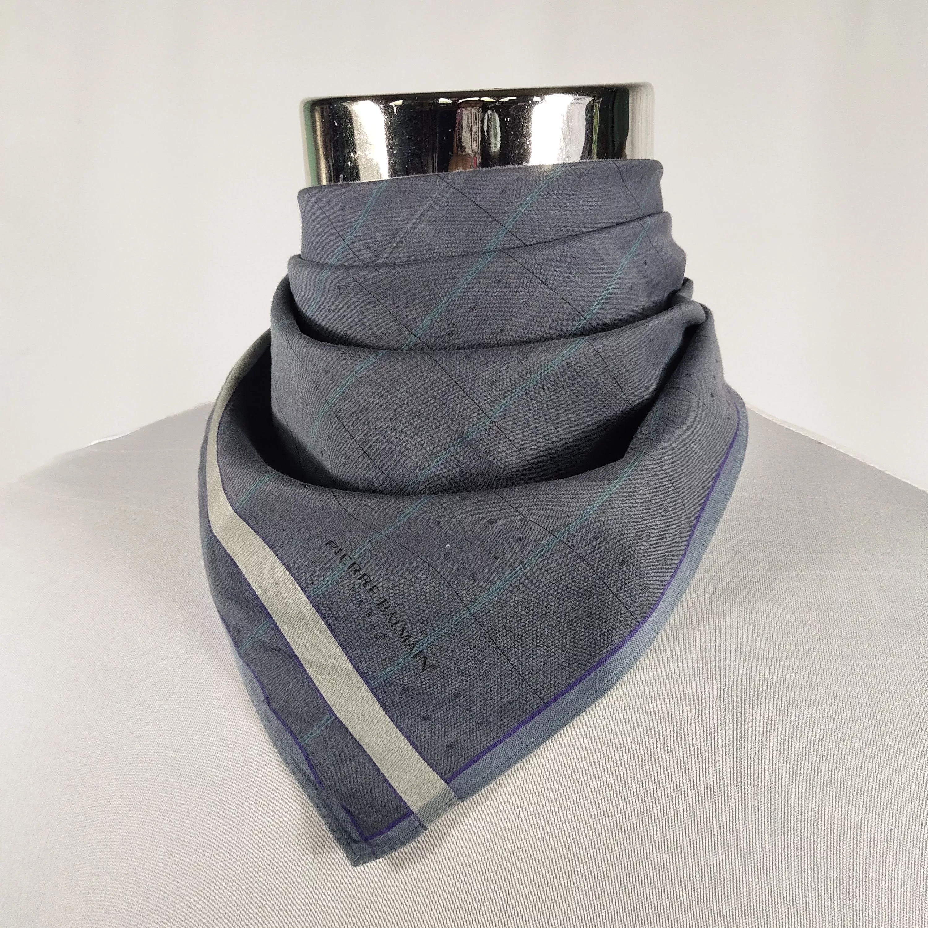 Pierre Balmain Ties Pocketsquares Pierre Balmain × Vintage Pierre Balmain Handkerchief / Neckerchief / Bandana FZ690 Gray