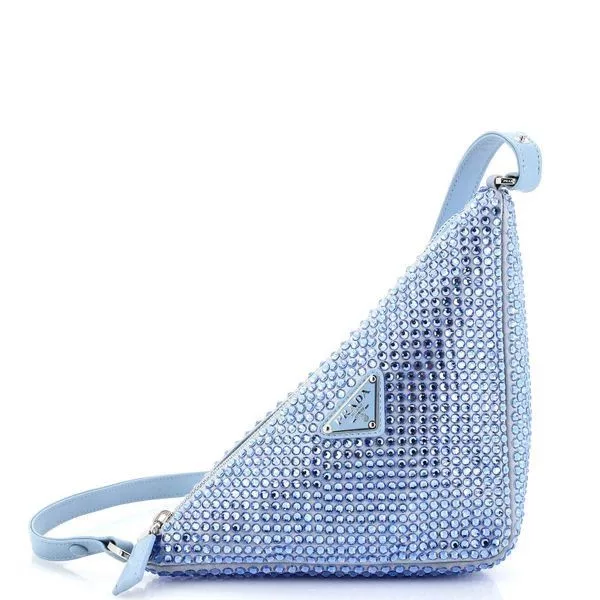 Prada Shoulder Bags Prada Re-Edition Triangle Crystal Embellished Shoulder Bag Blue