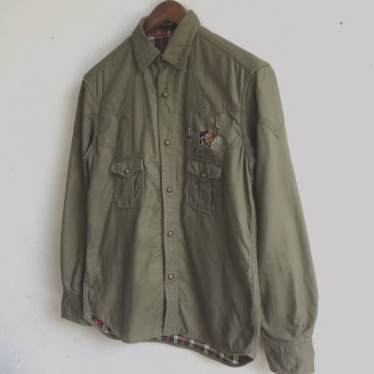 Designer Shirts Button Ups Designer × Japanese Brand BEXIST BOY SCOUT snap button shirts Green