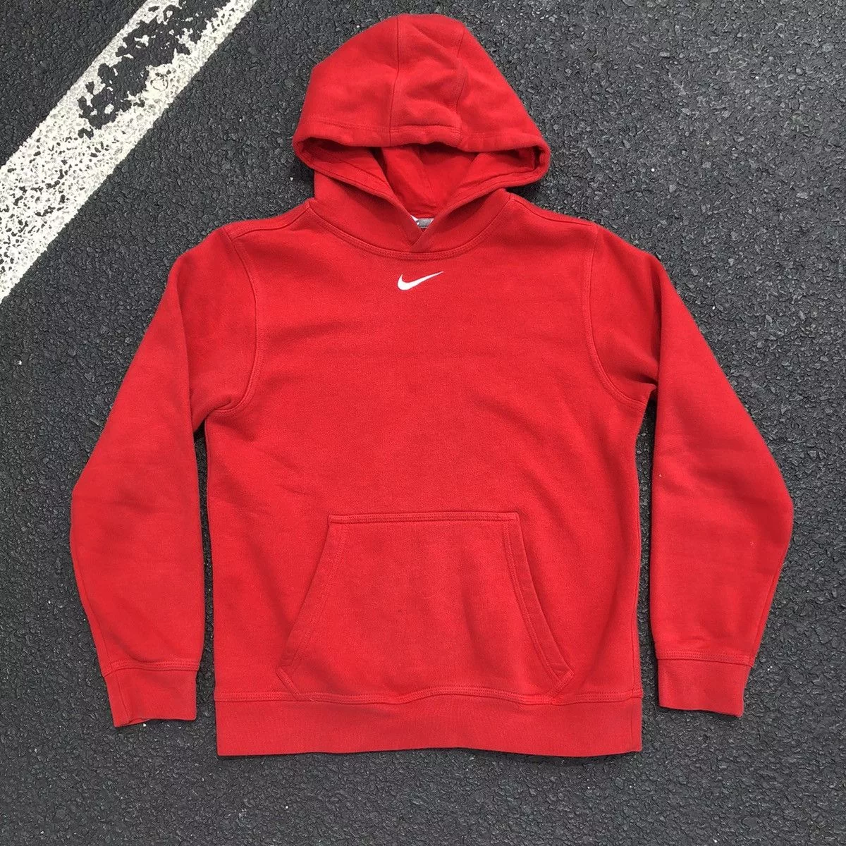 Nike Sweatshirts Hoodies Nike × Vintage Red Nike Center Swoosh Hoodie Sweatshirt Youth Travis Scott