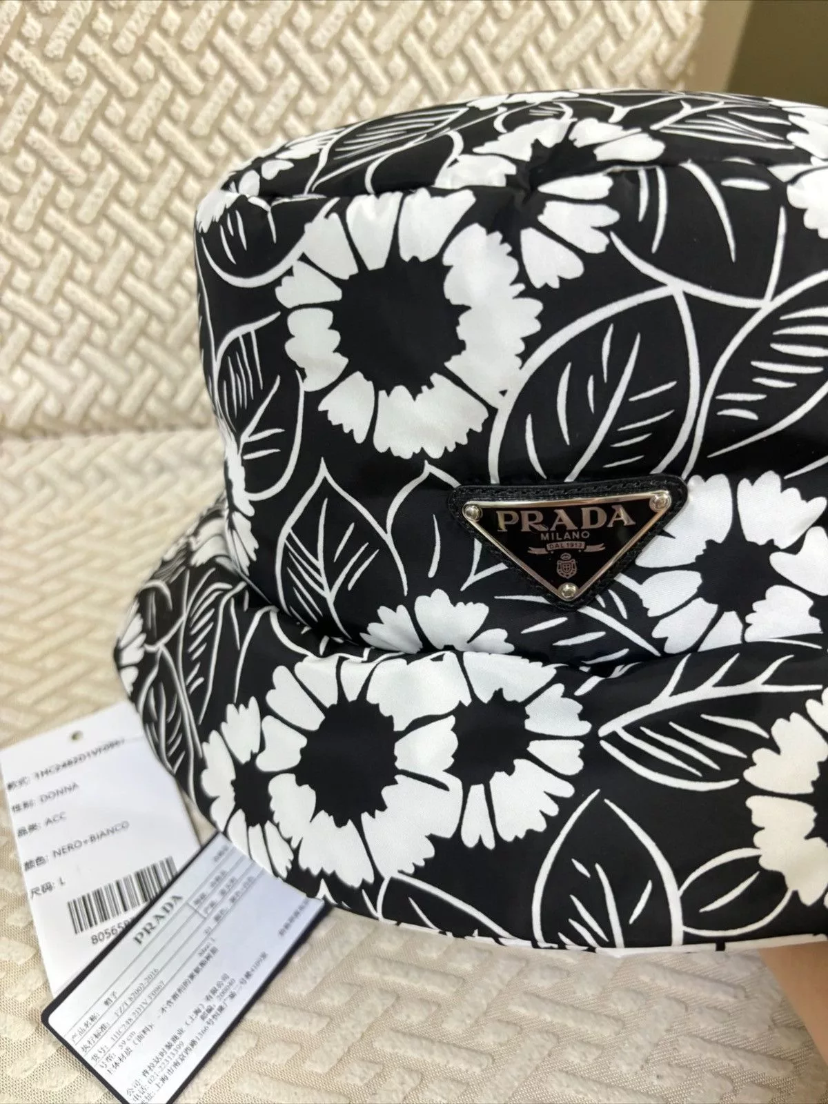 Prada Hats Prada Printed Nylon Bucket Hat Black