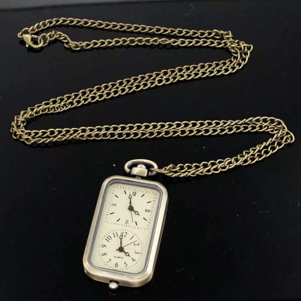 Other Miscellaneous Other Rectangular Design Pocket Watch Pendant Chain Silver