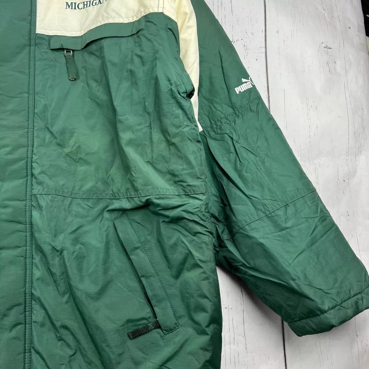 Puma Heavy Coats Puma Michigan State Spartans L NCAA Puffer Jacket Removable Hood Green