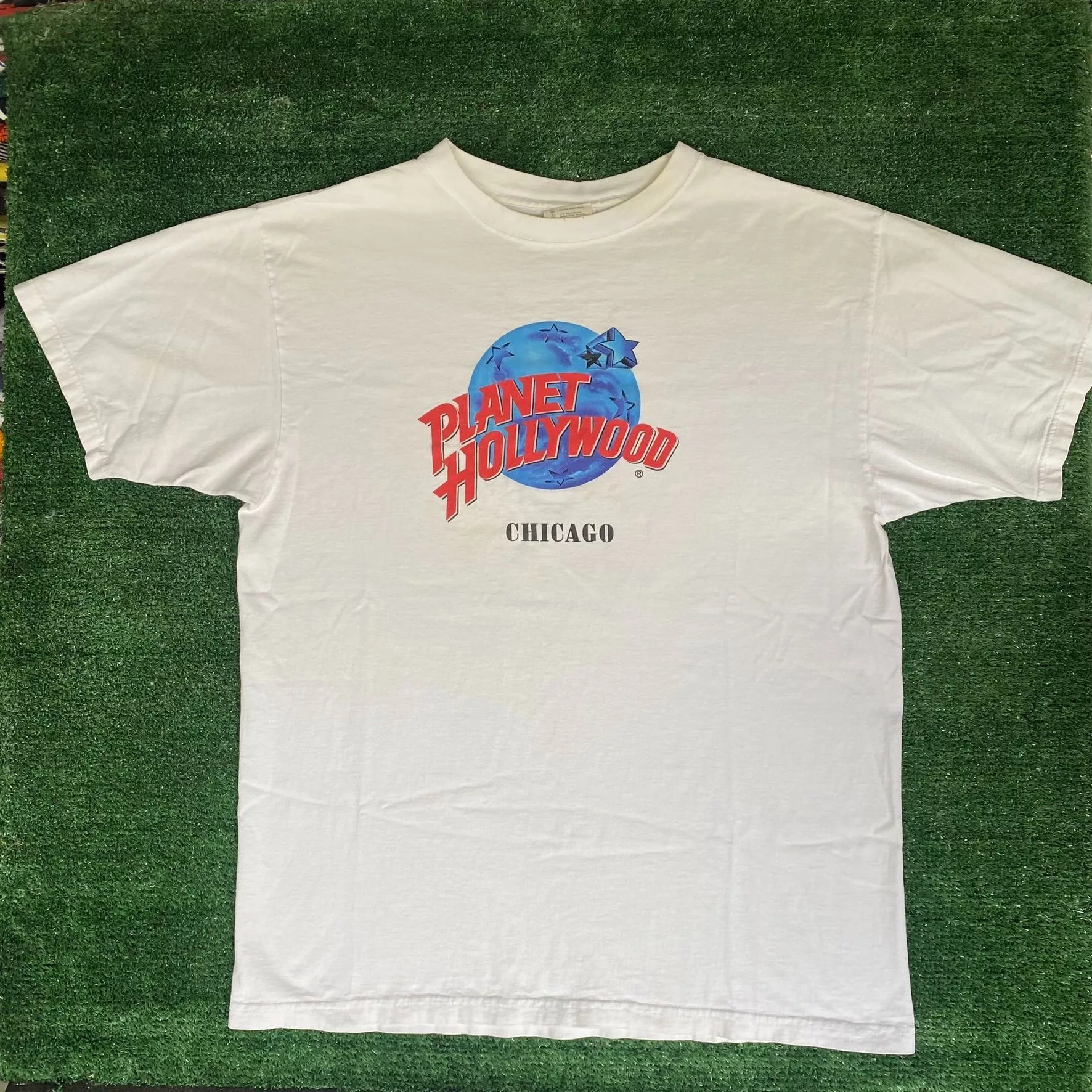 Planet Hollywood Short Sleeve T Shirts Vintage 90s Planet Hollywood Shirt Chicago Logo Tourist Tee White Streetwear
