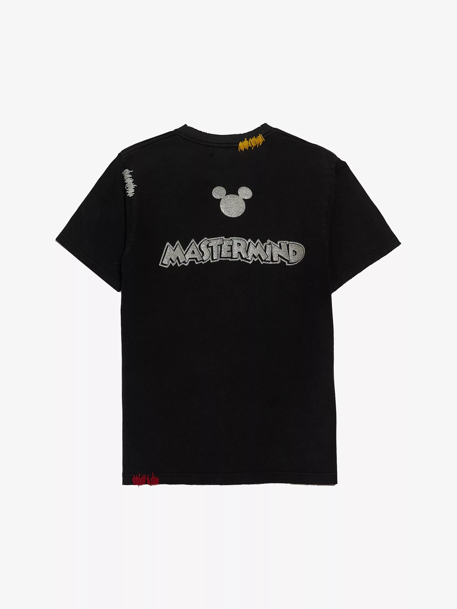 Mastermind World Short Sleeve T Shirts Mastermind World Black Destroyed Mickey Mouse Pritned Glitter Cotton T-shirt