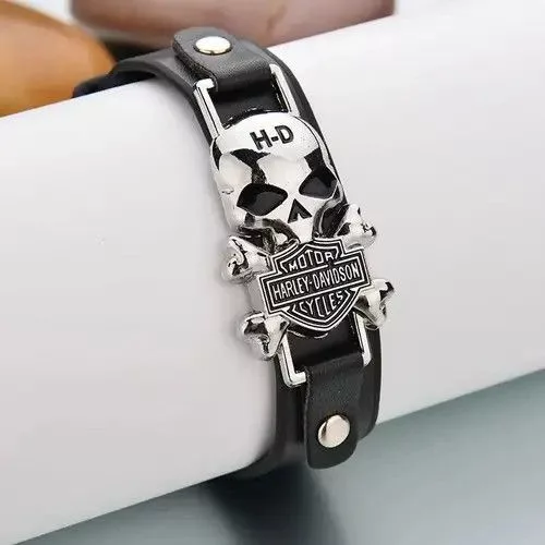 Leather Jewelry Watches Leather × Vintage Vintage Classic Gothic Leather Punk Woven Skull Bracelet Black Streetwear