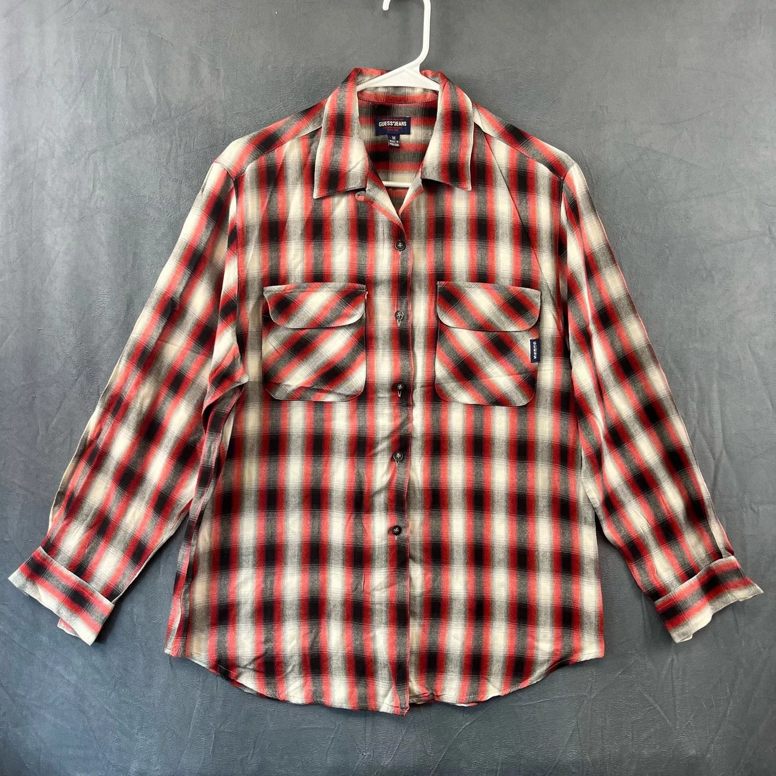 Guess Shirts Button Ups Vintage Guess Made in USA Plaid Button Down Shirt Medium Red