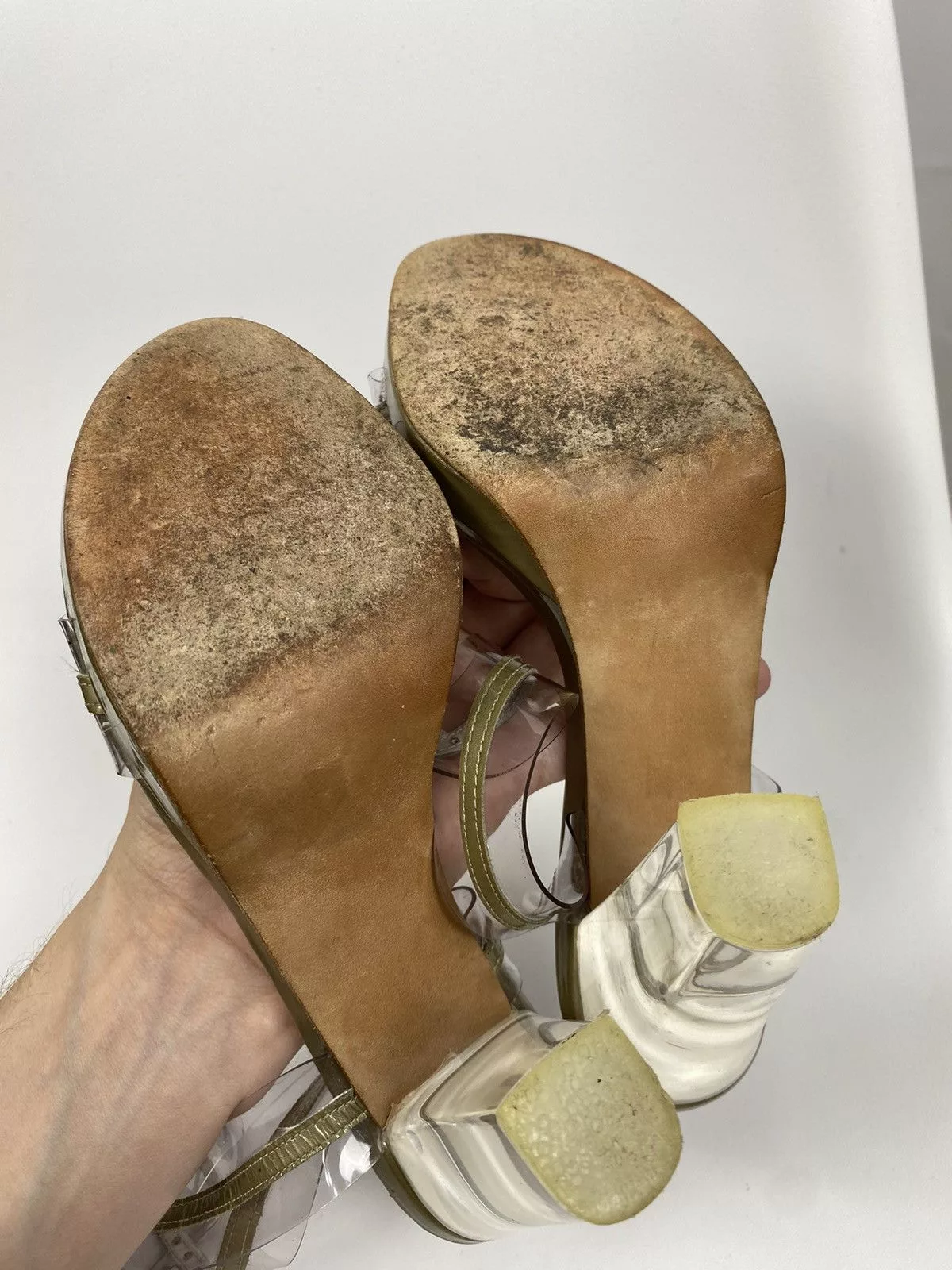 Stuart Weitzman Sandals Stuart Weitzman × Vintage Y2K Stuart Weitzman Clear Strappy Acrylic Heel Sandals 38 Beige Streetwear
