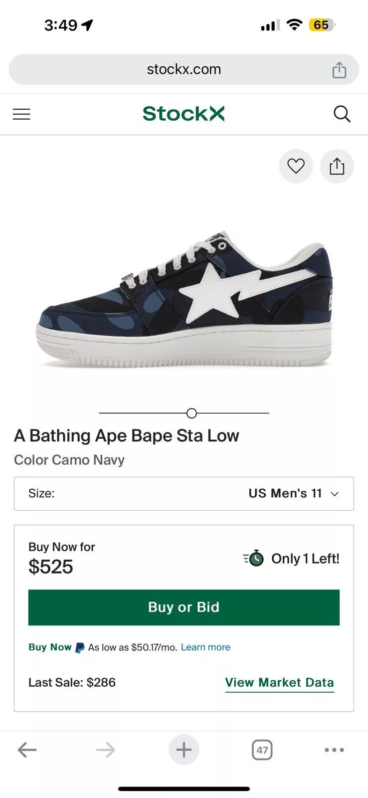 Bape Low Top Sneakers Color Camo Bapesta Blue