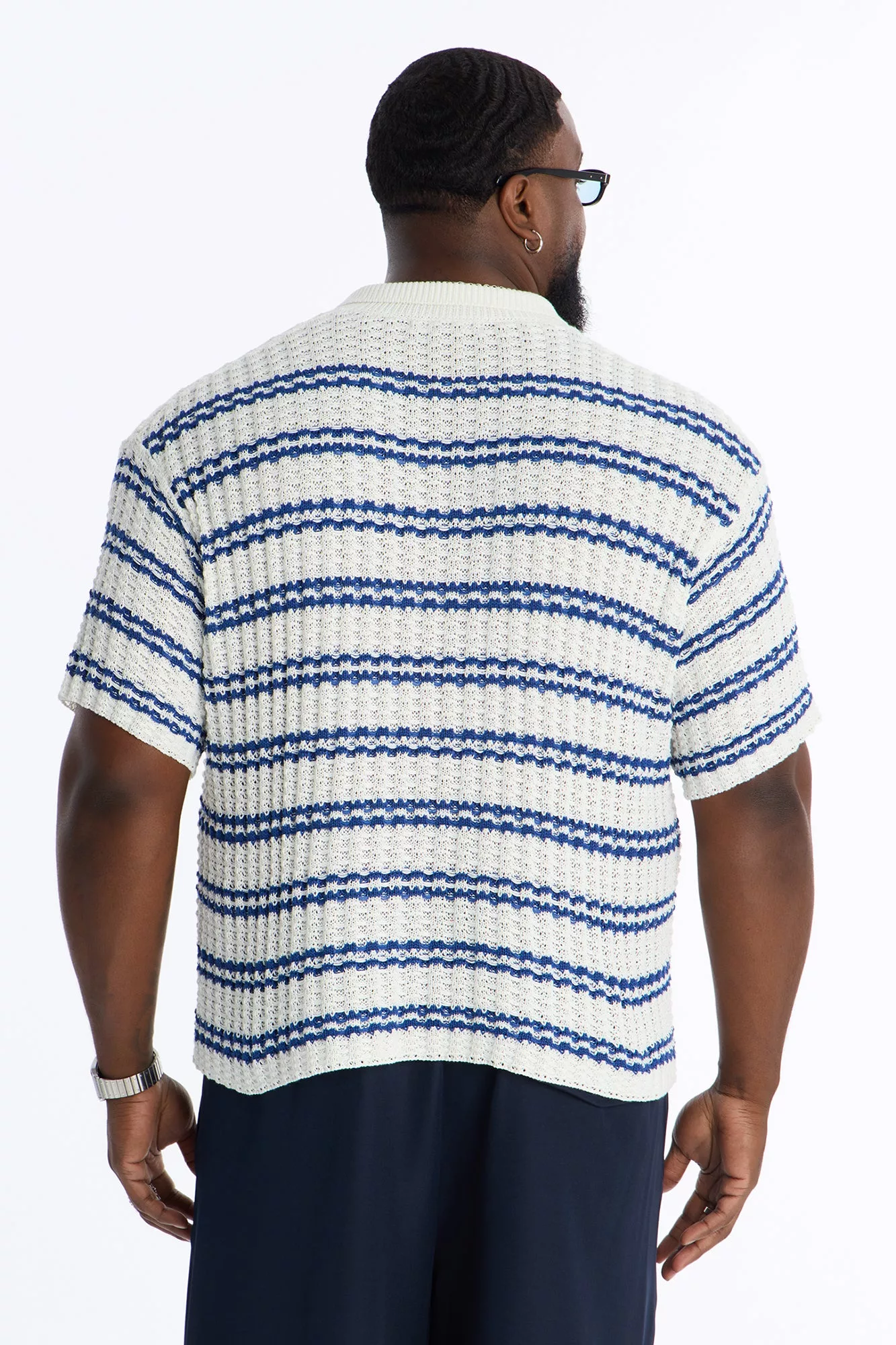 Static Stripe Johnny Collar Polo - Blue/combo