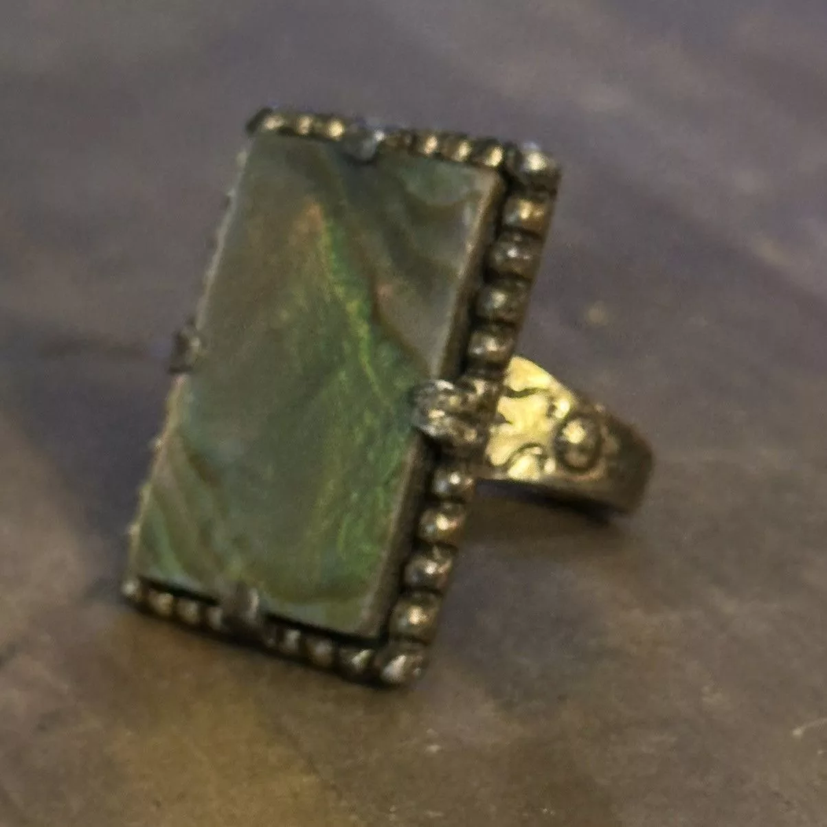 Vintage Rings Vintage rectangular abalone adjustable ring Silver